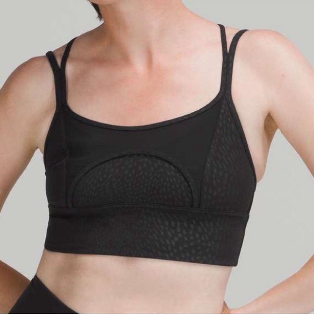 Lululemon Nulu and Mesh Athletic Yoga Sports Bra Size 6 Jewel Emboss Black